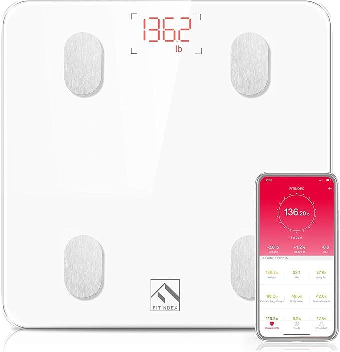FITINDEX Bluetooth Body Fat Scale, Smart Wireless BMI Bathroom Weight Scale Body Composition Moni... | Amazon (US)