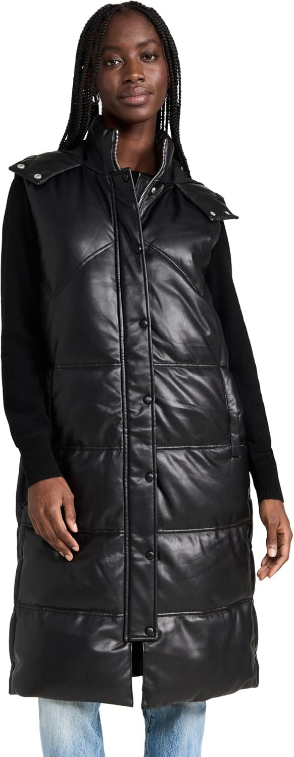 Avec Les Filles Women's Quilted Faux Leather Long Puffer Vest | Amazon (US)