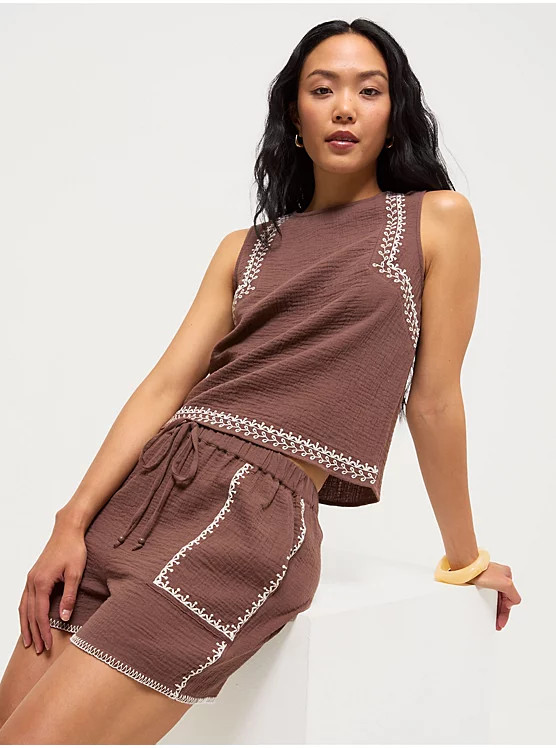 Chocolate Embroidered Co Ord Shorts | George