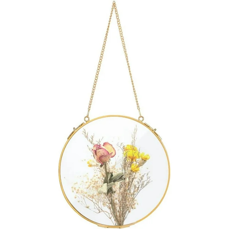 1Pcs 7.8 Inches Hanging Glass Floating Photo Frame Pressed Flowers Frames Round Wall Hanging Meta... | Walmart (US)