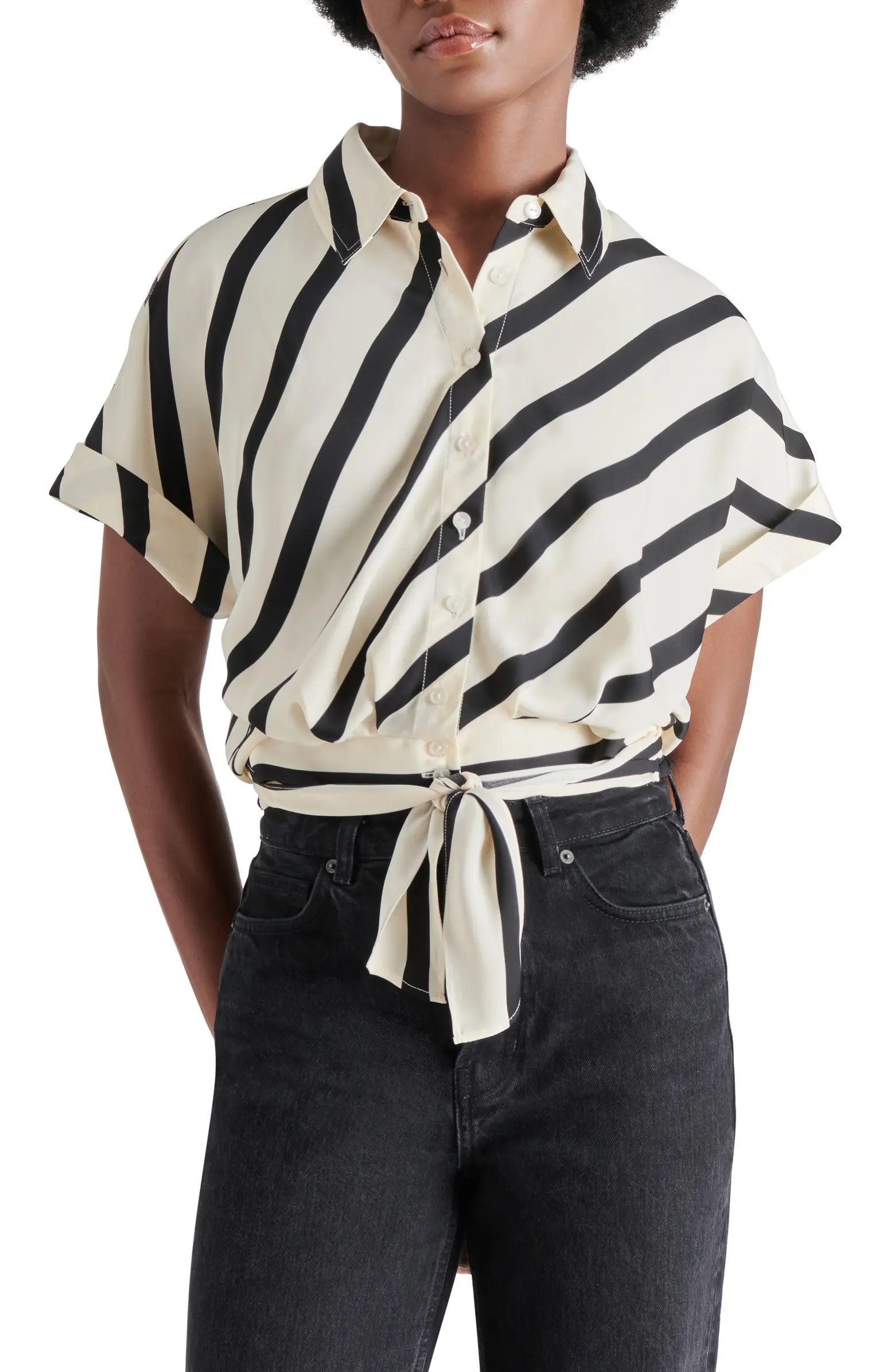 Tori Stripe Short Sleeve Tie Front Shirt | Nordstrom