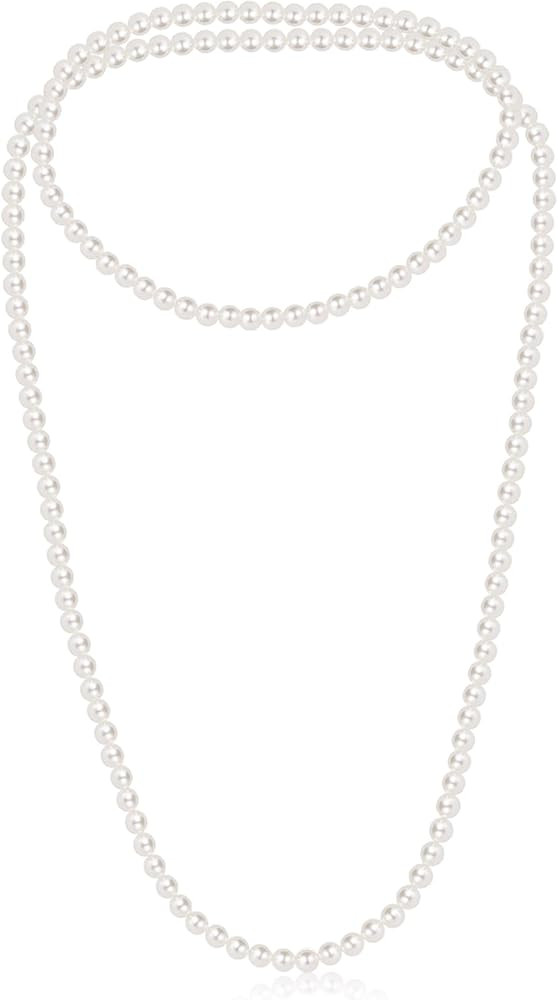 150cm Long Fake Pearl Necklace, 8mm Plastic Pearls Layered Choker for Women, Elegant Imitation Pe... | Amazon (US)