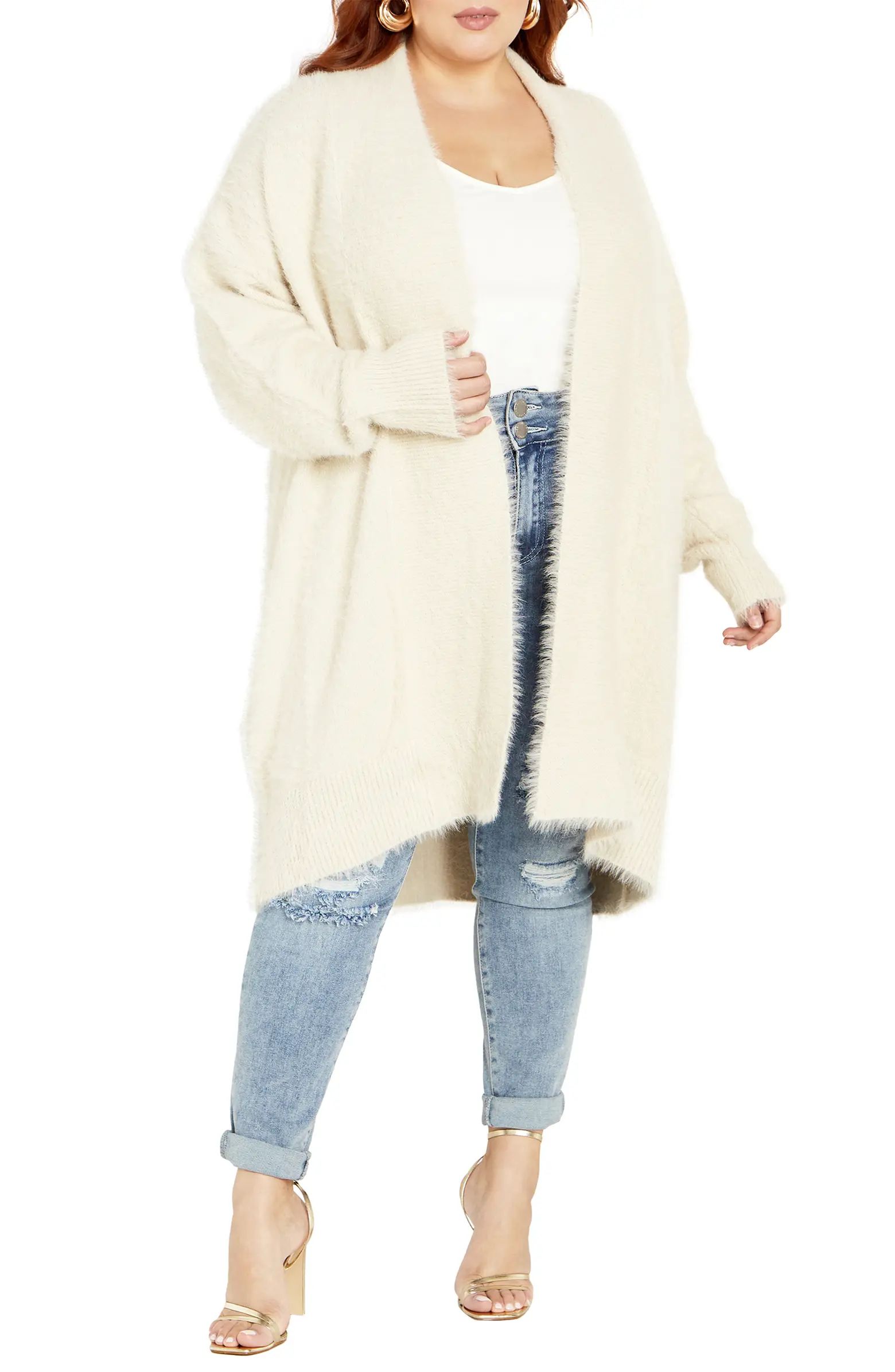 City Chic Fluffy Shawl Collar Cardigan | Nordstrom | Nordstrom