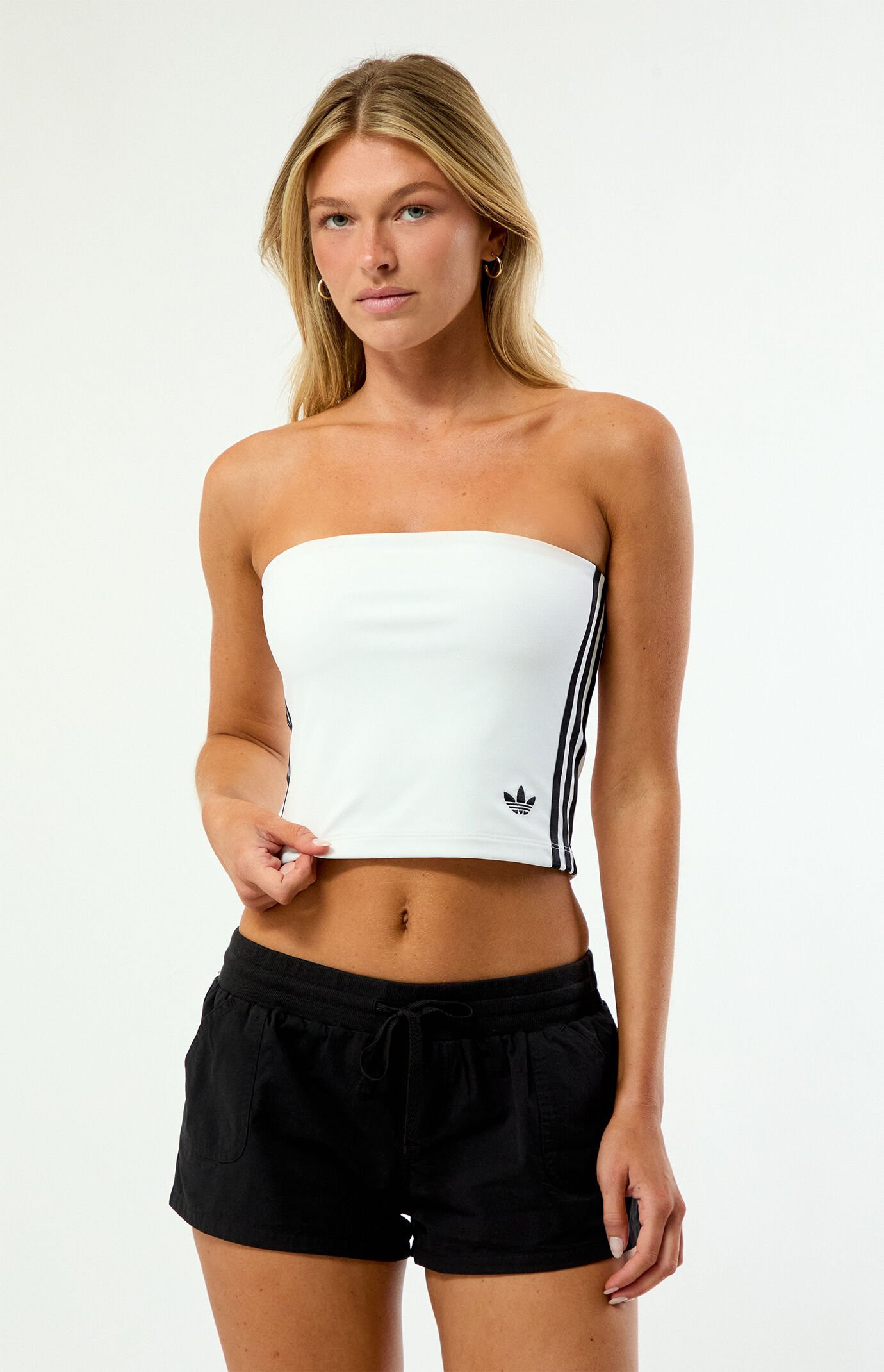 Adidas Women's White 3-Stripes Tube Top in White/Black - Size Small | PacSun