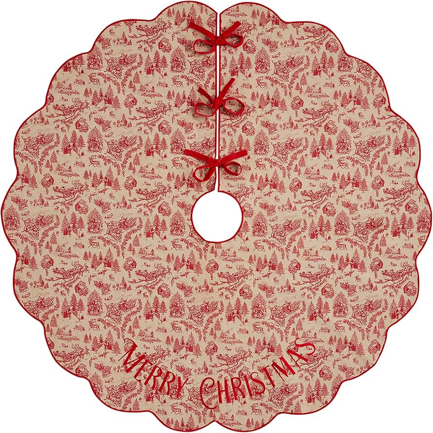 Mud Pie Toile Scalloped Tree Skirts, RED | Amazon (US)