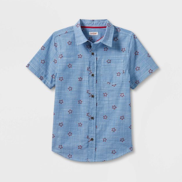 Boys' Woven Star Print Button-Down Short Sleeve Shirt - Cat & Jack™ Blue | Target