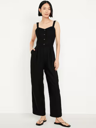 Button-Front Linen-Blend Cami Jumpsuit | Old Navy (US)