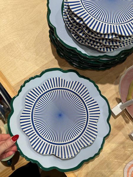 The cutest dishes for spring and summer! I’m getting more into mixing and matching dinnerware colors/patterns - love the eclectic vintage feel it gives to a tablescape. Perfect dinnerware for hosting, or just everyday use. How cute is this blue and green combo?! Love the fun edges on both plates. So fun for dinner partiescheers

#LTKparties #LTKSeasonal #LTKhome