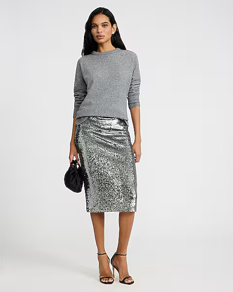 Sequin High Waisted Midi Pencil Skirt | Express