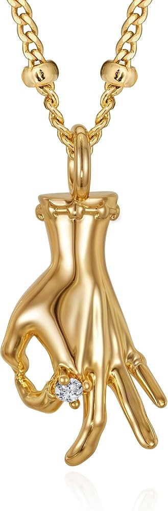 Fettero Dainty Gold Necklace for Women - 14K Gold Plated Hand Pendant Neckalces Gifts for Friends... | Amazon (US)