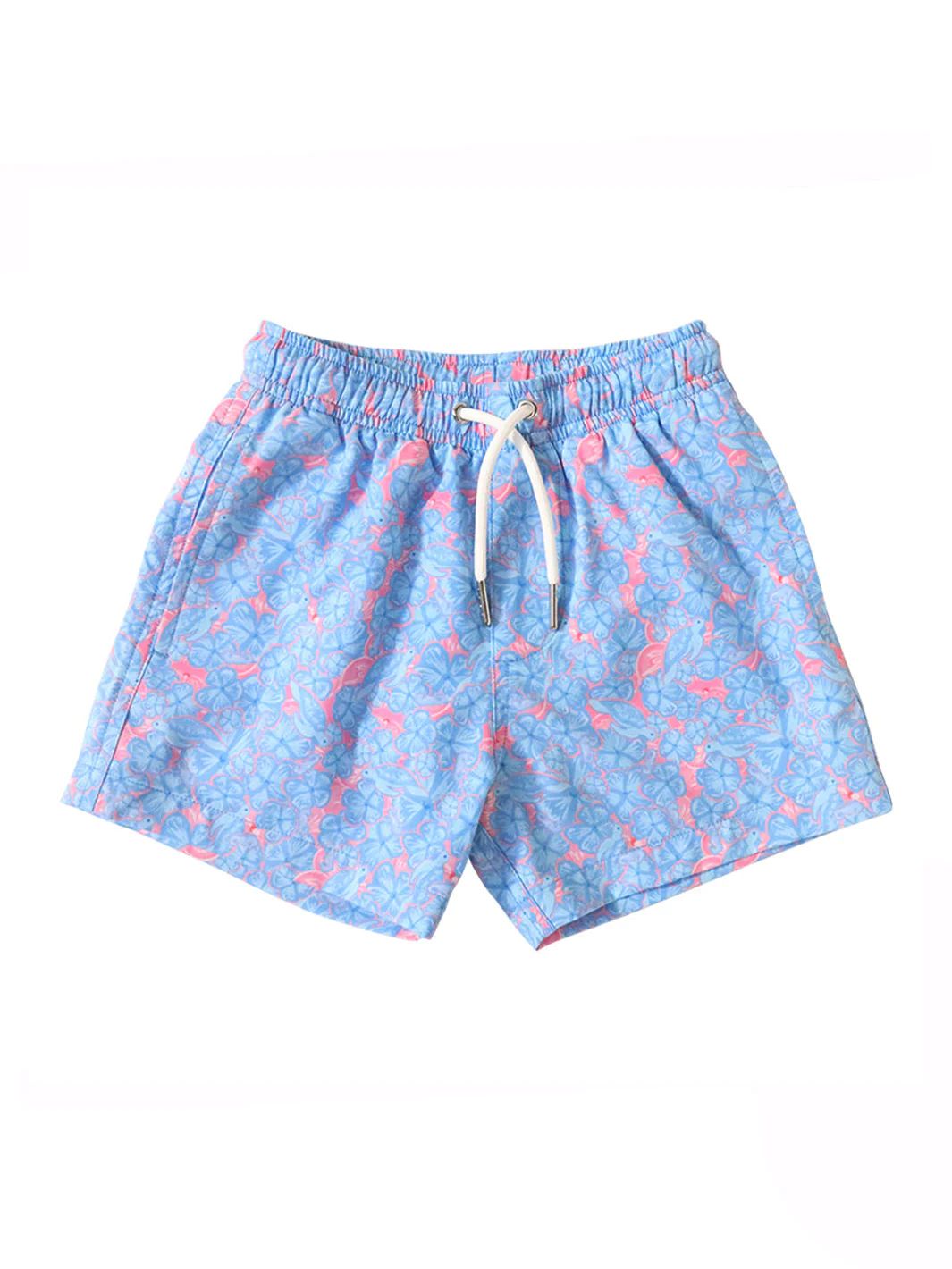 Bermies Men's Kids' Floral Print Cropped Swim Trunks in Blue 6 Lord & Taylor | Lord & Taylor