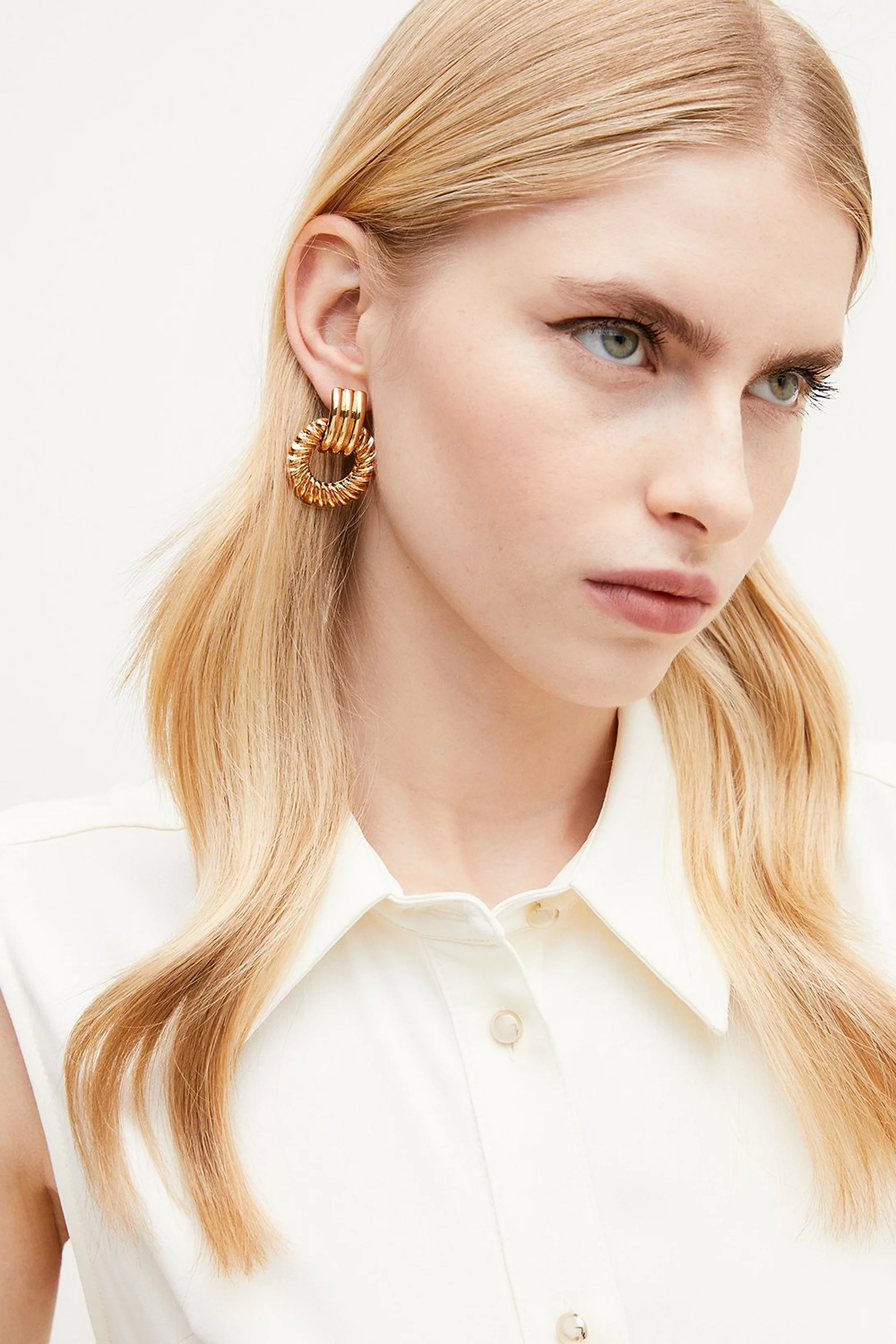 Gold Plated Twisted Earrings | Karen Millen UK + IE + DE + NL