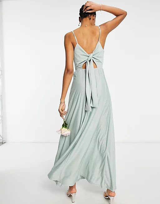 ASOS DESIGN wrap front tie back maxi dress in sage green | ASOS (Global)