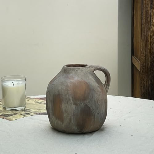GDSZJLJ Ceramic Rustic Pitcher Vase with Handle, Brown Vintage Farmhouse Vase, Decorative Rustic Pottery for Kitchen, Entryway, Farmhouse Home Decor, Centerpieces - 5.6 Inch | Amazon (US)