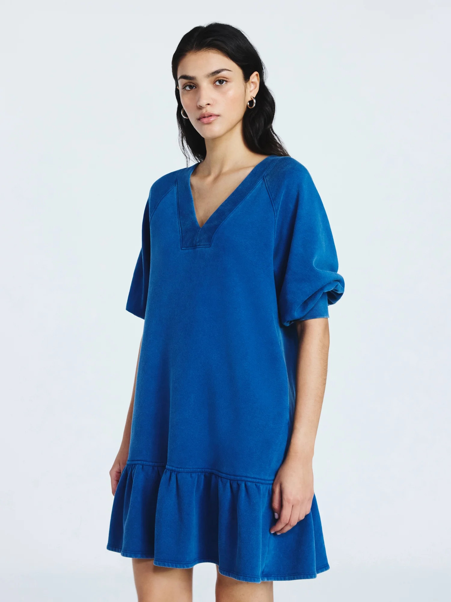 Scoop Women's and Women's Plus Deep V Neck Sweatshirt Mini Dress, Sizes XS-4X | Walmart (US)