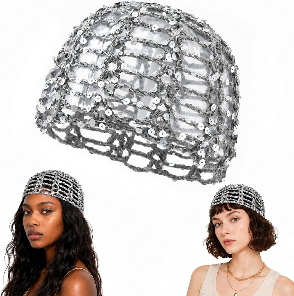 Women's Sequin Crochet Skull Cap Beanie Handmade | Amazon (UK)