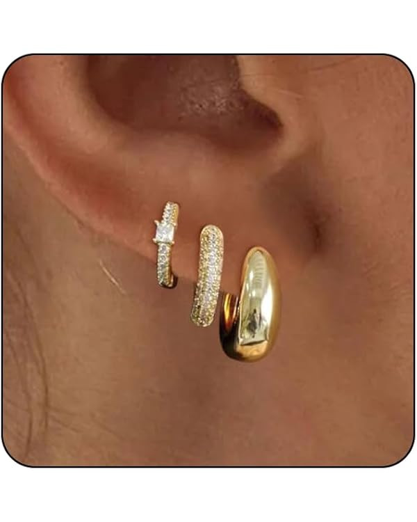 VIROMY Gold Hoop Earrings Set for Women Trendy, 14K Gold Plated Lightweight Small Gold/Silver Hoo... | Amazon (US)