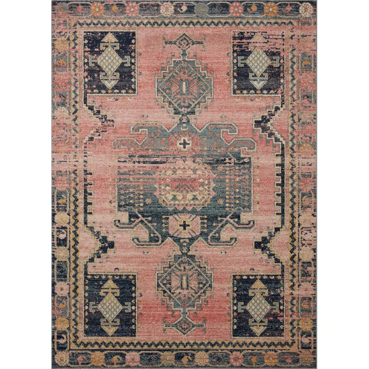 Vergara Power Loom Performance Rose Pink/Tan/Wheat/Ivory/Blue Rug | Wayfair North America