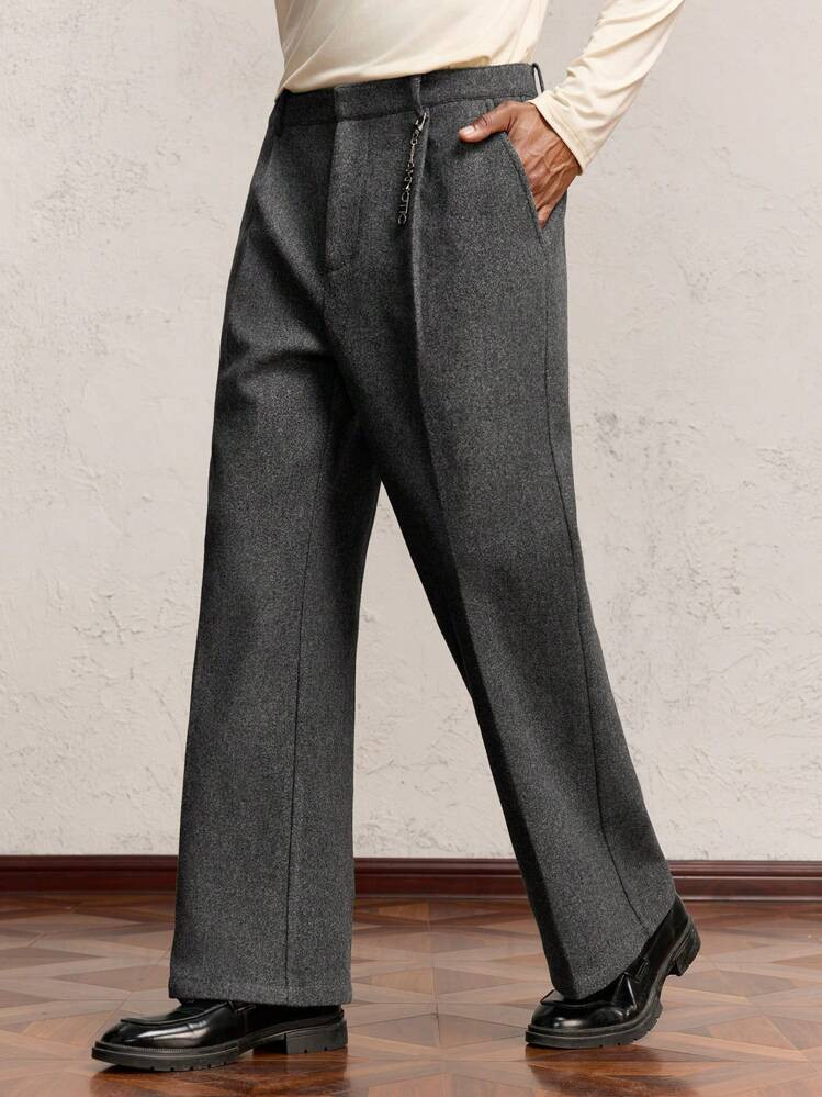 AKNOTIC Business Casual Men's Plain Color Loose-Fit Mid-Rise Straight Leg Casual Work Pants, Suitable For Everyday Wear, For Boyfriend Gifts | SHEIN