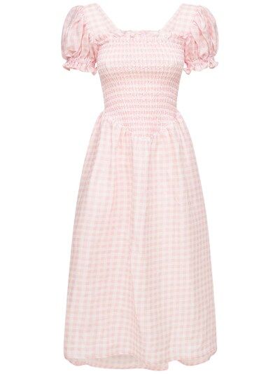 "BELLE" GINGHAM LINEN MIDI DRESS | Luisaviaroma