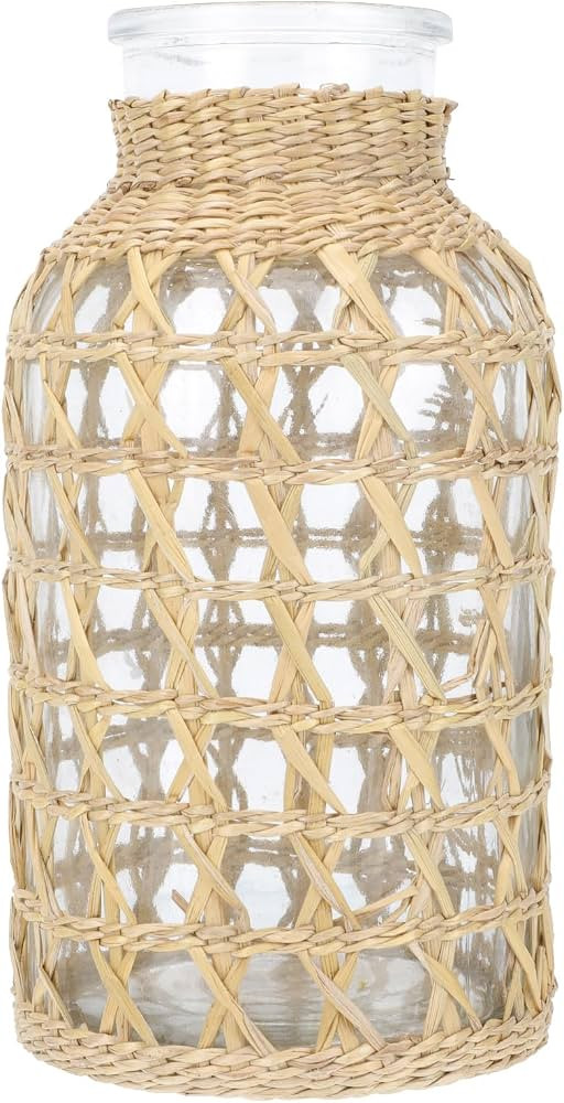 Cabilock Wicker Vase for Flowers, 7.8" Rattan Woven Glass Vase, Boho Straw Wrapped Decorative Flo... | Amazon (US)