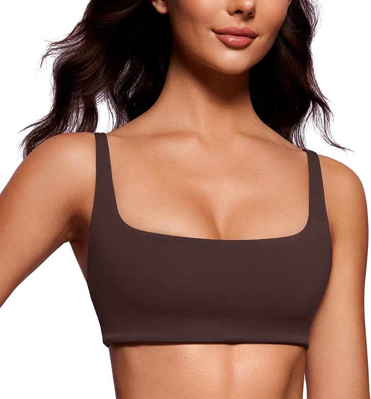 CRZ YOGA Butterluxe Spaghetti Strap Sports Bras for Women - Square Neck Yoga Wireless Bra Padded ... | Amazon (US)
