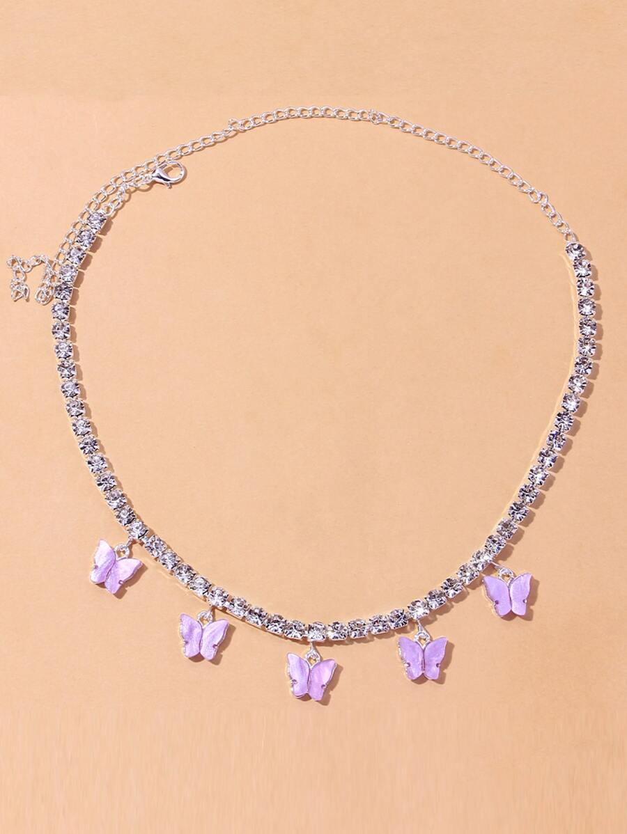 Butterfly Charm Rhinestone Decor Necklace | SHEIN