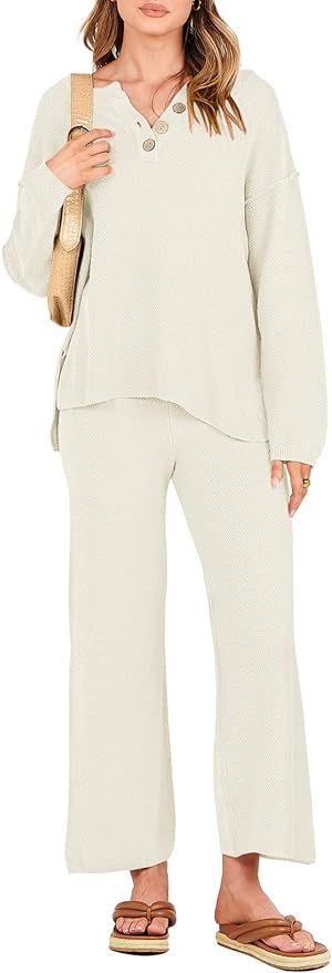 ANRABESS Women 2 Piece Outfits Oversized Knit Loungewear Sweater Set 2023 Fall Sweatsuit Matching... | Amazon (US)