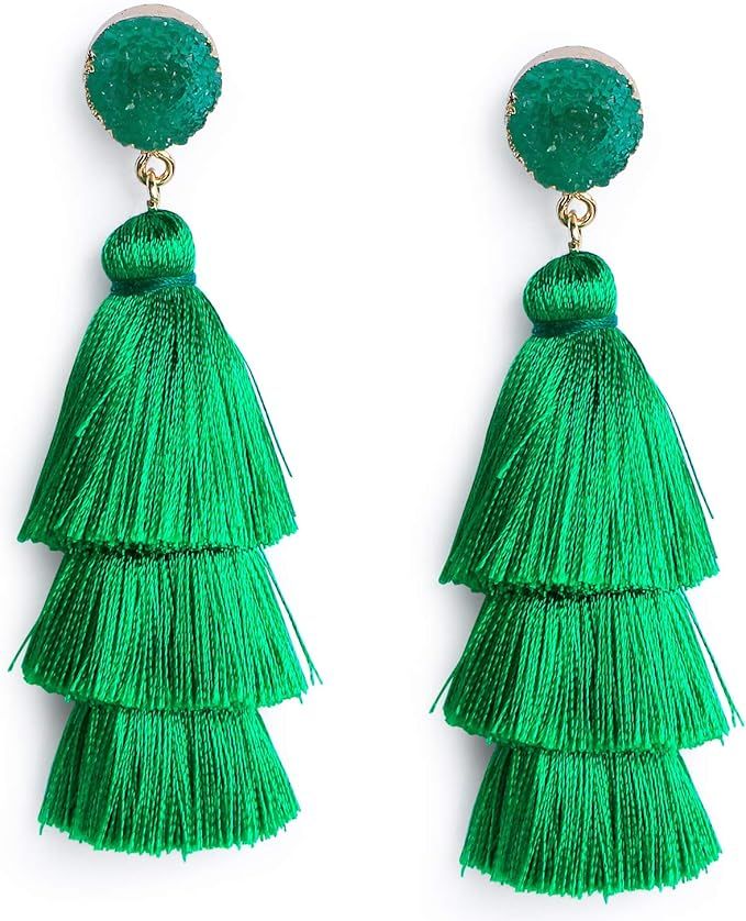 Me&Hz Colorful Layered Tassel Earrings Bohemian Tiered Tassel Druzy Stud Dangle Drop Earrings for... | Amazon (US)
