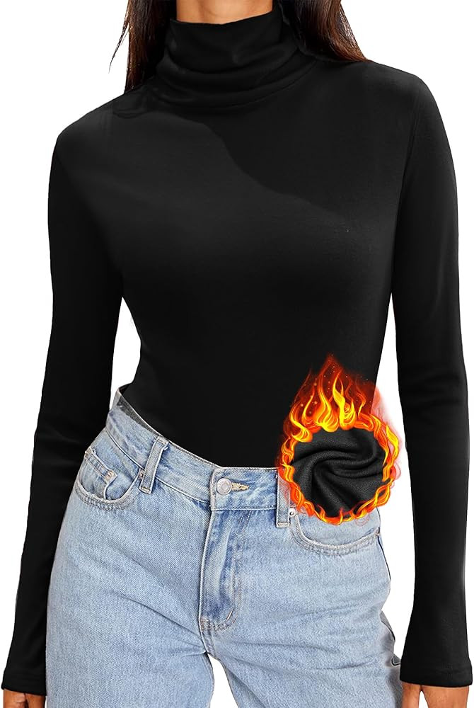 Zeagoo Womens Turtleneck Long Sleeve Shirts Soft Thermal Underwear Fall Fashion 2024 Tight Basic ... | Amazon (US)