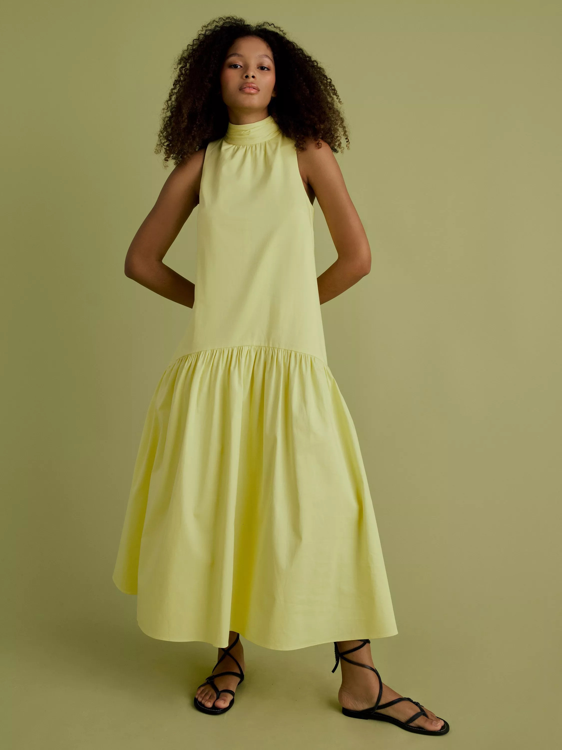 FLORERE Tie Back Midi Dress, Yellow | John Lewis (UK)
