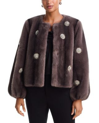 Cinq a Sept Rhinestone Dahlia Faux Fur Benson Coat | Bloomingdale's (US)