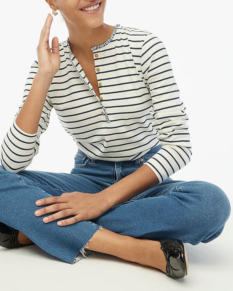 Striped ruffle-collar henley | J.Crew Factory