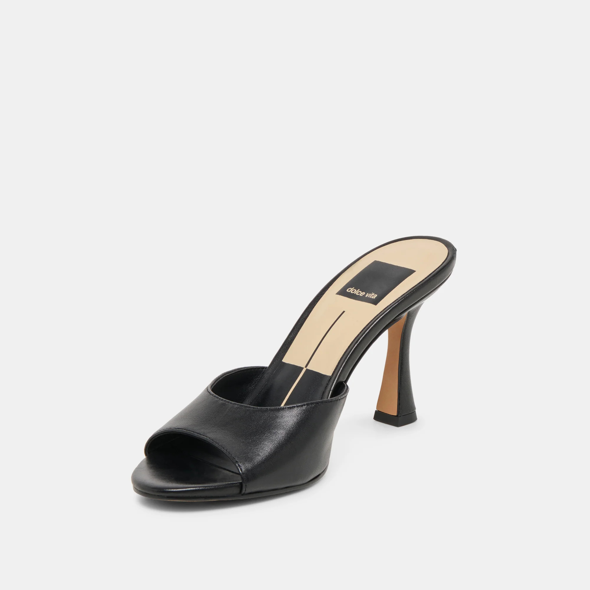ROSHA Black Leather Open-Toe Mule Heels | Dolce Vita | DolceVita.com