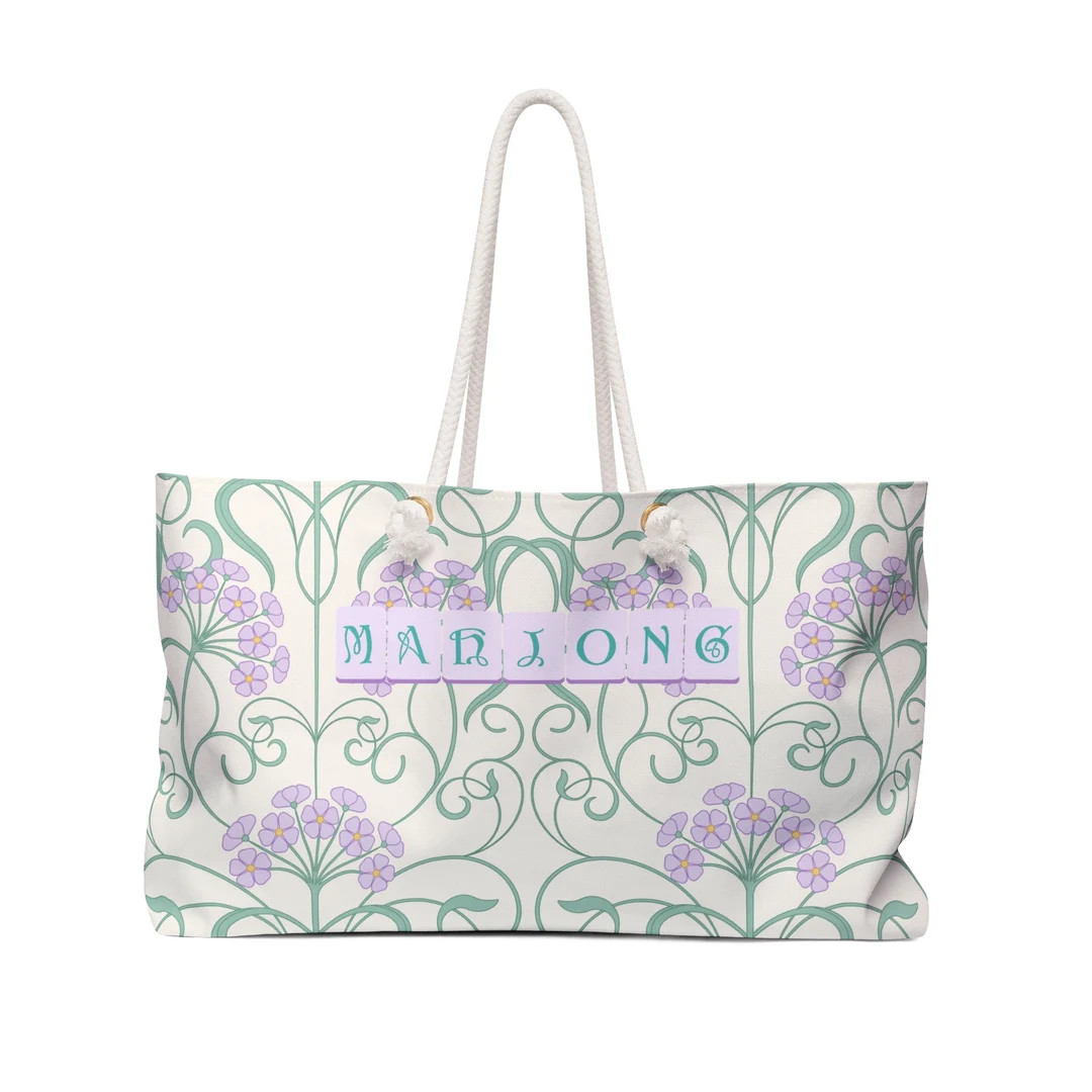 Parisian Floral Mahjong tote, Lavender and green mahj tote, art nouveau mahjong bag | Etsy (US)