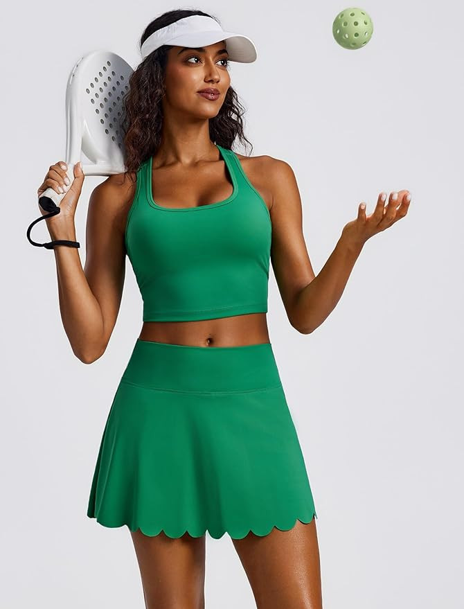 PINSPARK Tennis Skirts for Women Scalloped Hem Golf Skorts with 2 Pockets High Waisted Athletic S... | Amazon (US)