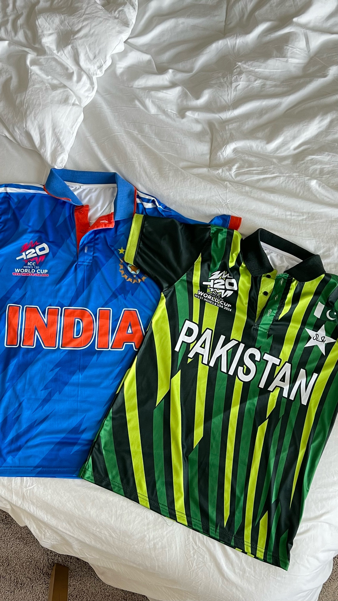 Getting ready for the match between India and Pakistan! 
Got these jerseys 
#indiavspakistan #cricketmatch 
#indpak #matchday #matchjerseys 

#LTKStyleTip #LTKFindsUnder100 #LTKSaleAlert