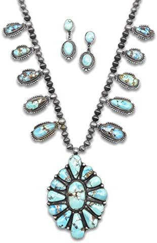 Genuine Turquoise Statement Necklace Set, Navajo Native American Tribe Handmade, Golden Hill Mine... | Amazon (US)