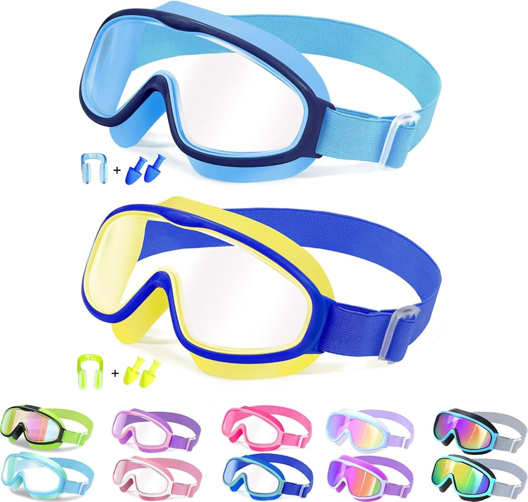 Vvinca Kids Goggles with Comfort Fabric Strap, Kids Swim Goggles Wide View Anti-Fog/UV No Leaking... | Amazon (US)