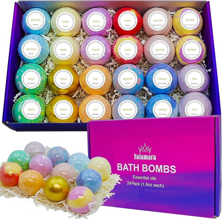 Bath Bombs, 24 pcs Handmade Bath Bombs Gift Set, Natural & Organic Essential Oil Bubble Bath, Bat... | Amazon (US)