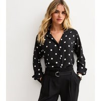 Women's Petite Black Polka Dot Open Neck Shirt New Look | New Look (UK)