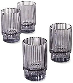 Serene Spaces Living Set of 4 Short Smoke Grey Ribbed Glass Votive Holder, Perfect for Weddings a... | Amazon (US)