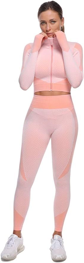 Women's 2 Piece Workout suit Set Front Zipper Crop Top with High Waist Breathable Running  Yo... | Amazon (US)