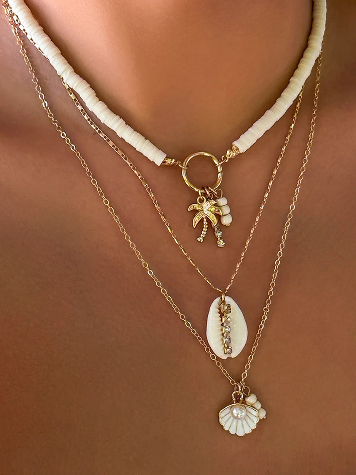 Triple Strand Shell Necklace | Commense