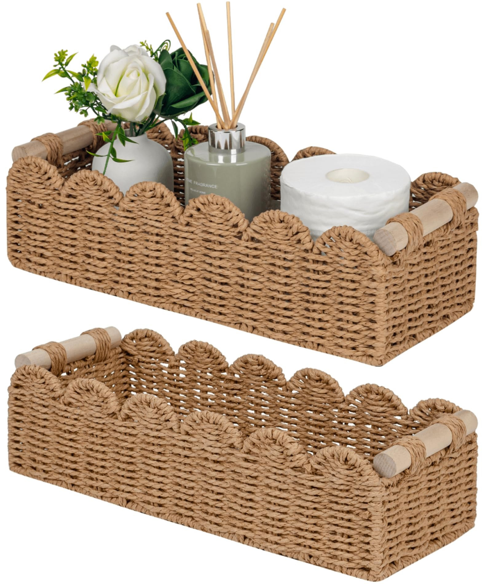 CubesLand Scalloped Decor Basket for Living Room, Home, Bathroom, 2SAME SIZE Paper Rope Basket, T... | Amazon (US)
