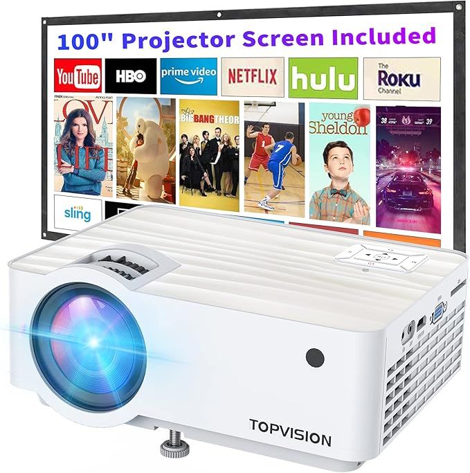 TOPVISION Projector, 7500L Portable Mini Projector with 100” Projector Screen, 1080P Supported,... | Amazon (US)