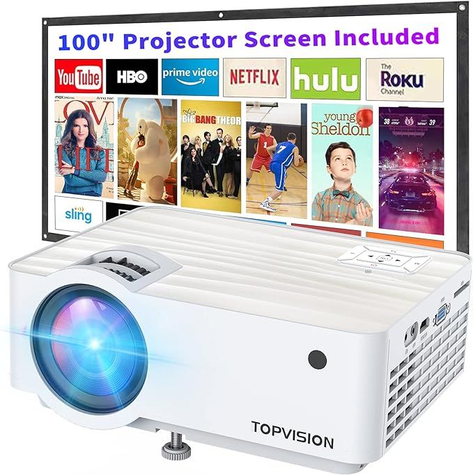 Video Projector, Top Vision 6500L Portable Mini Projector with 100” Projector Screen, 1080P Sup... | Amazon (US)