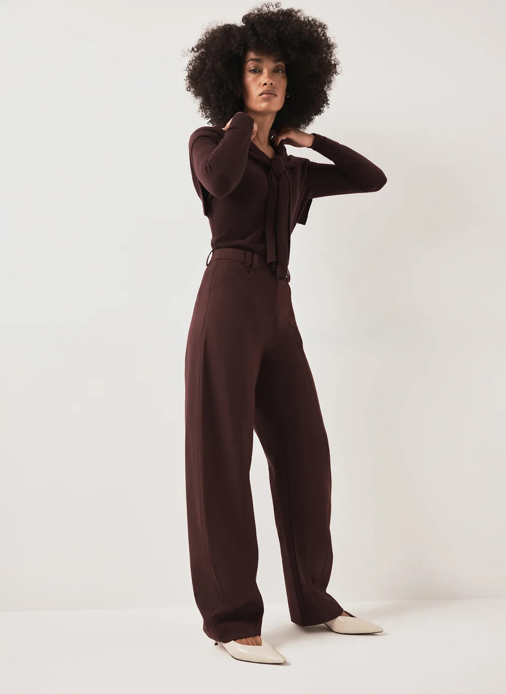 Burgundy Tailored Barrel Leg Trousers | Mint Velvet - ROW