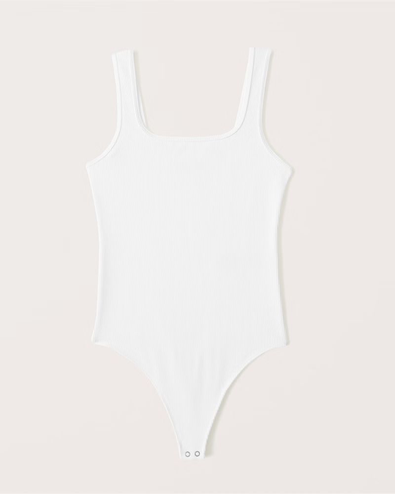 Abercrombie & Fitch Women's Seamless Rib Fabric Tank Bodysuit in White Ribbed - Size M | Abercrombie & Fitch (US)