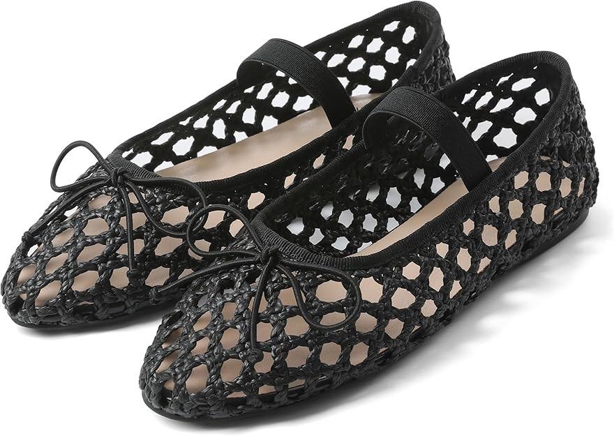 AMINUGAL Raffia Ballet Flats Shoes for Women Dressy Comfortable Woven Straw Women's Flat with Ela... | Amazon (US)